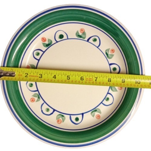 Gibson Designs PRIMROSE 4-Dinner Plates 10 ½”  Floral Blue Green Bands Ceramic