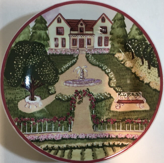 Rare Gibson Housewares 4-Salads Plates Farm Scene Village Dessert Dishes 8" D