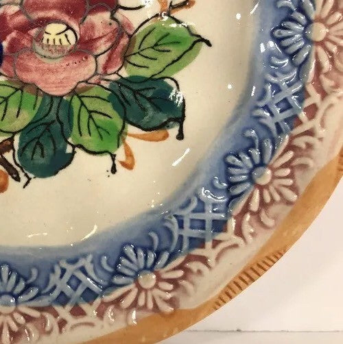 Vintage Dessert Plate Japan Hand Painted 6  5/8” D Ceramic Dish Embossed Floral