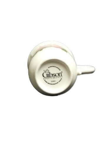 Gibson Designs ROSELAND 6-Cups & 6-Saucers Pink Roses Tan Body Pink Trim Ceramic