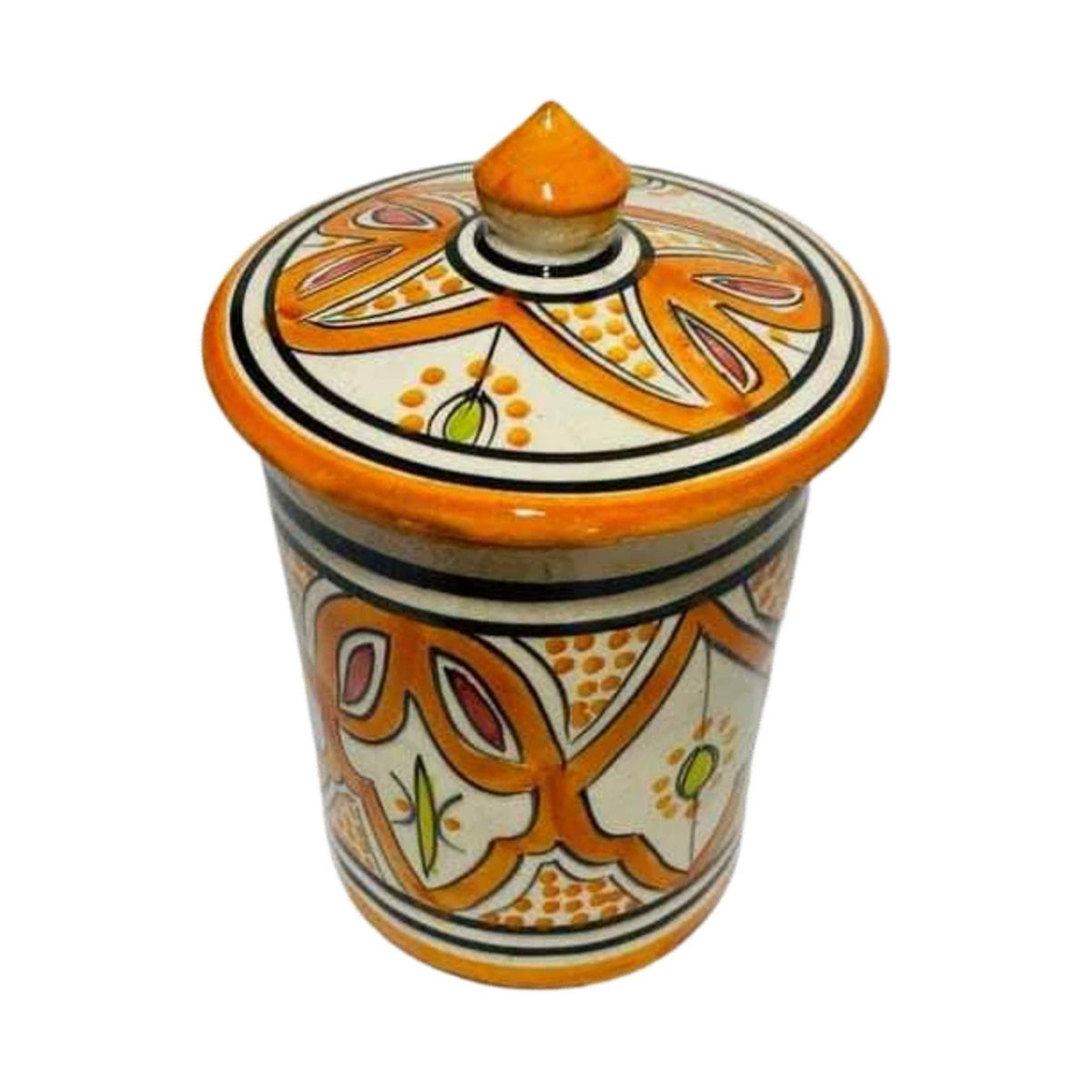 2 Handmade Moroccan Ceramic Canisters 24oz Blue Orange Tea Sugar Spice Storage