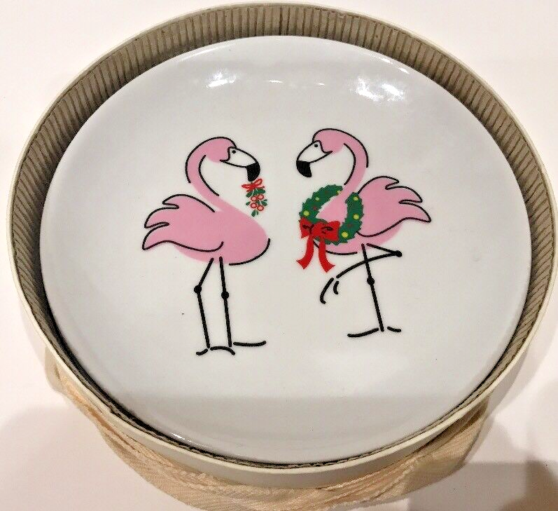 FLORIDA MARKETPLACE 4 Dessert Plates Manatee-Flamingos-Dolphin-Pelican 6 1/2" D