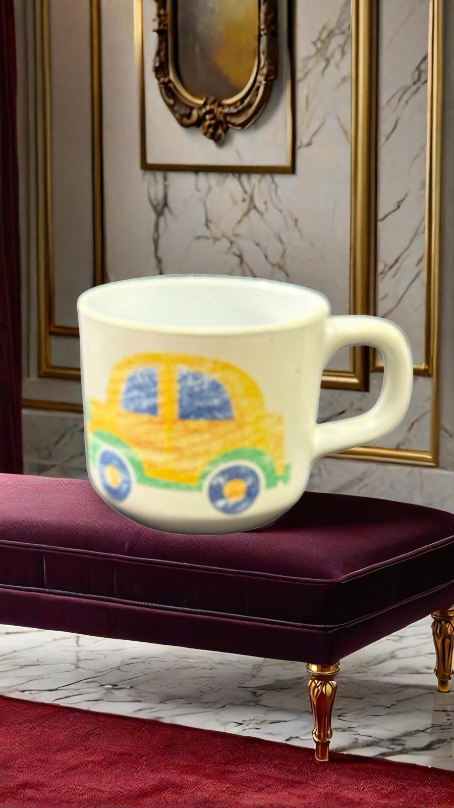 K&L Taiwan Kids Melamine Mug Crayon Car Design 2.75”x3” Vintage R.O.C.