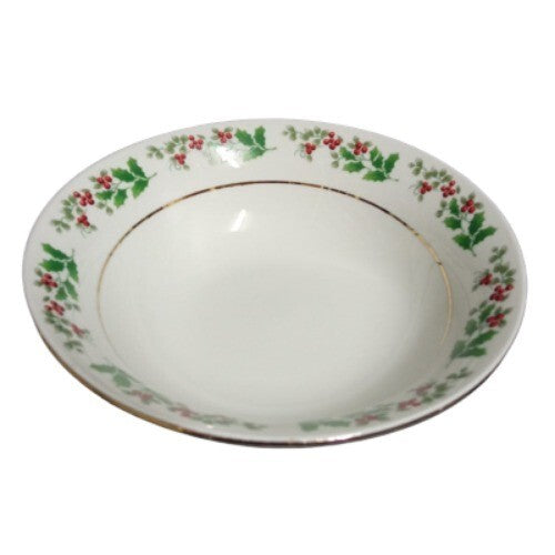 Gibson Everyday CHRISTMAS CHARM  4- Cereal Bowls 6 ¼” D Holly Berry Charm Cup