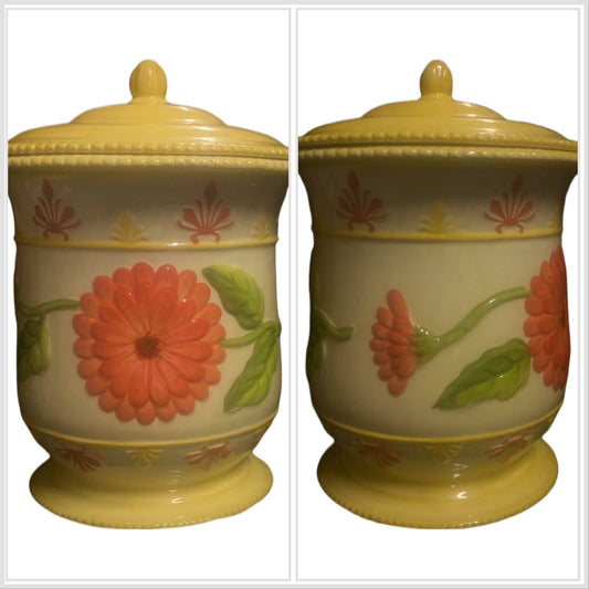 Hand-Painted Cookie Jar for Nonni's — Ceramic, Embossed Flower (Vintage)