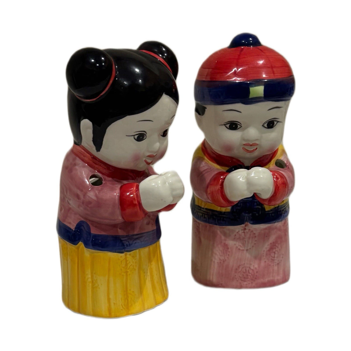Vintage Tiki Mugs Set – Figural Chinese Boy & Girl – Ceramic Statue Cups