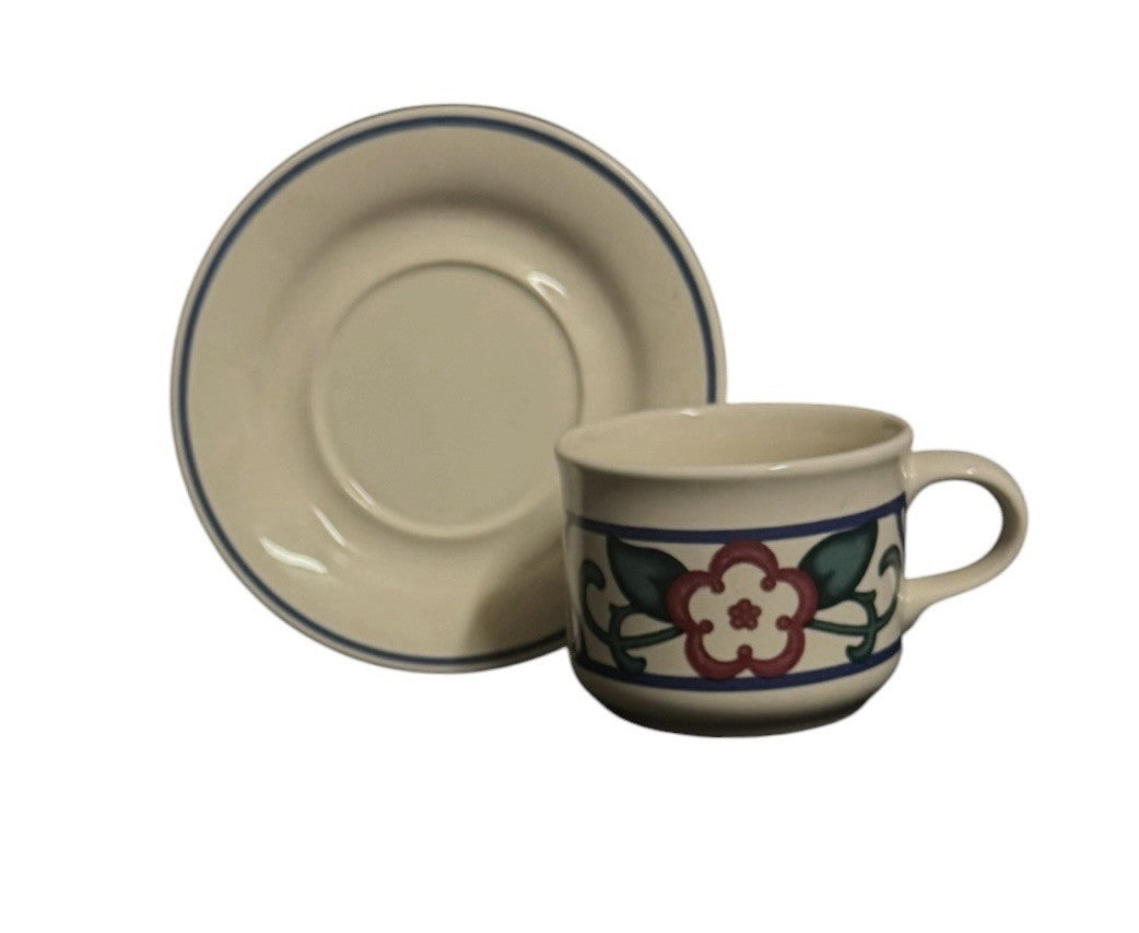 Pfaltzgraff Arbor Vine Set of 4 Cups and Saucers Stoneware Coffee Tea Floral