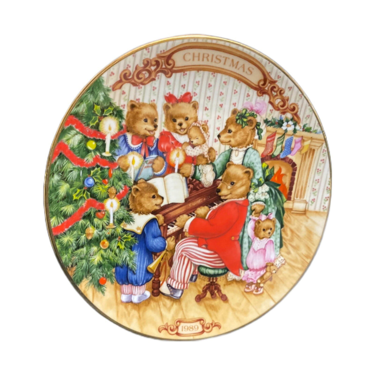 Avon TOGETHER FOR CHRISTMAS Plate Porcelain 22k Gold Trim 1989 Bears No Food Use