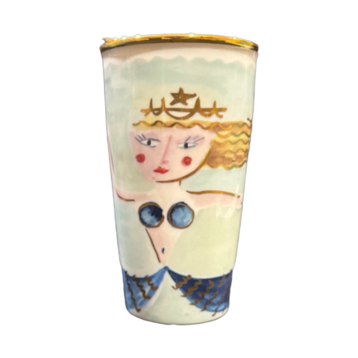Starbucks Mermaid Tumbler 2014 12 oz Ceramic Gold Lid Rare Collector Cup