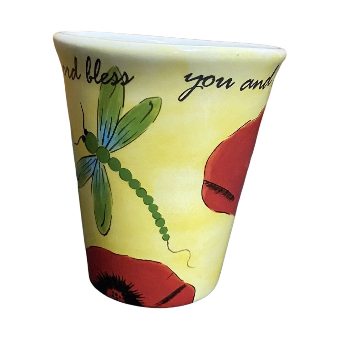 VIMI DESIGNS FLORAL Ceramic Yellow Coffee Mug MAY THE LORD BLESS YOU & KEEP YOU
