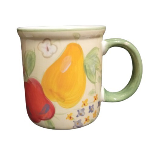 Gibson Designs FRUIT GROVE 3-Mugs Apples Pears 12 Oz Fruit & Flowers Coffee Cup