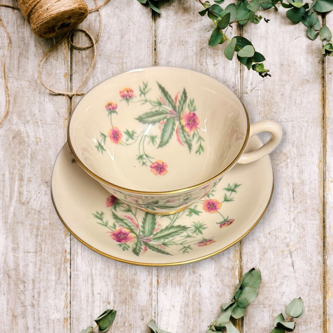 Lenox Country Garden W-302 Set of 7 Cups & Saucers USA Floral Gold Trim