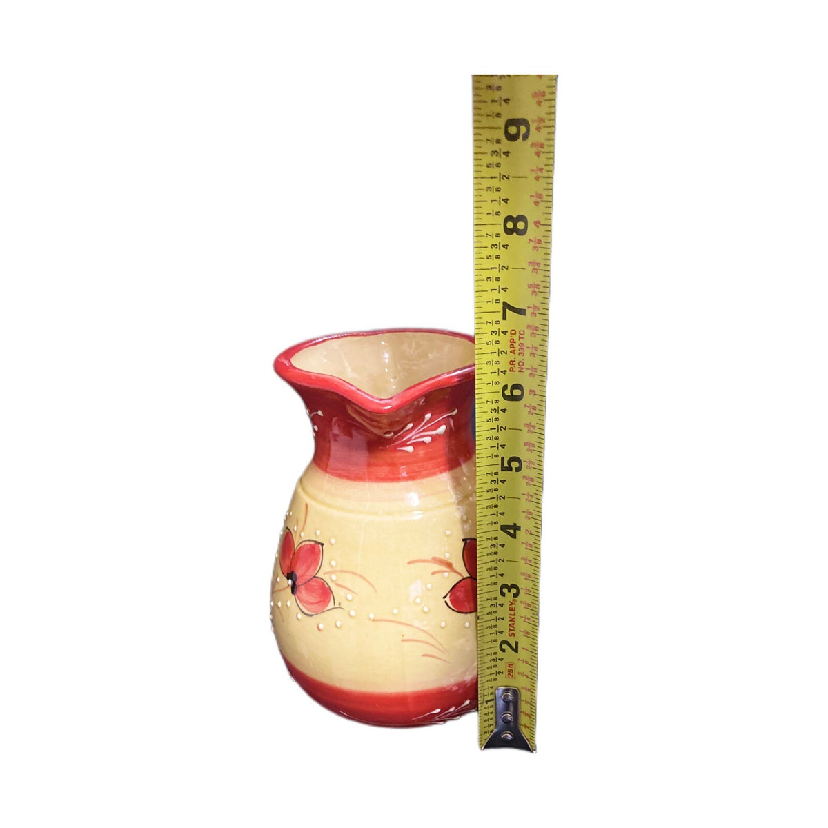 SPAIN Pitcher  HNOS. PEDRAZA Ceramic Spanish Textured Red White Yellow Vase