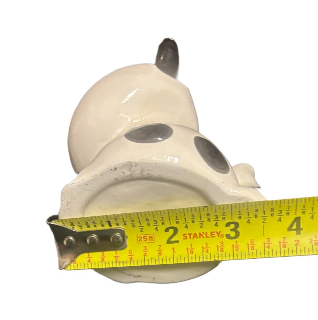 Whimsical Cat Figurine Ceramic Black & White Spotted Polka Dot