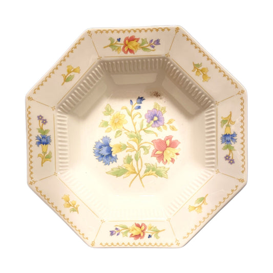 Nikko MAGENTA 3 Soup Bowls 8”D Octagonal White Floral Japan Classic Collection
