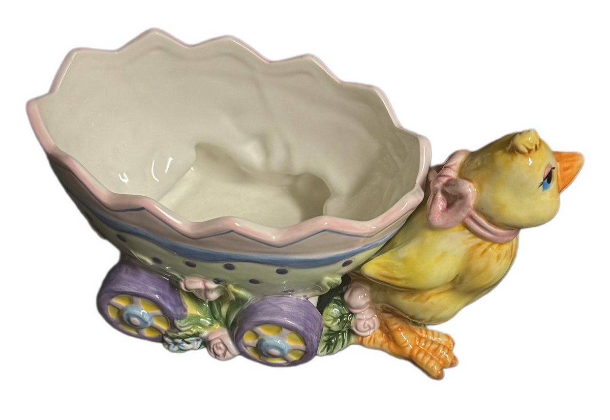 Fitz & Floyd Eggscapades Duck Jelly Bean Wagon Easter Candy Dish Planter