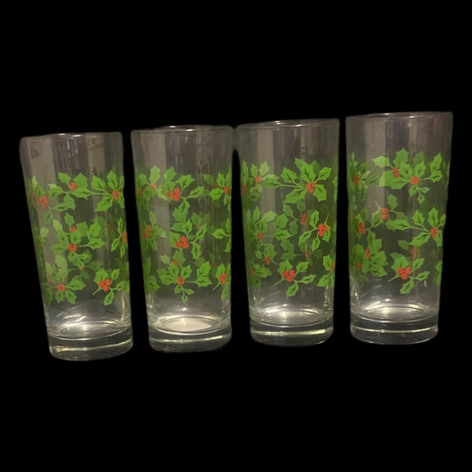 Greenbrier International 4-HOLLY BERRY Glasses Tea Water Juice 15.75 Fl. Oz