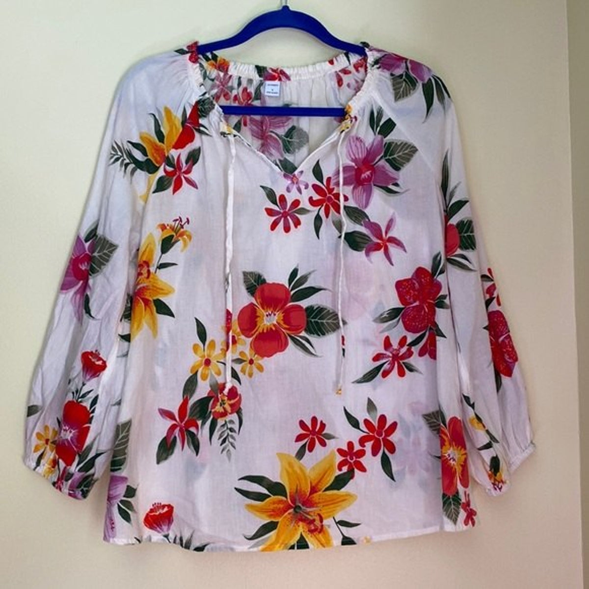 Old Navy Blouse Small Floral Woman Relax Fit Cotton Long Sleeves