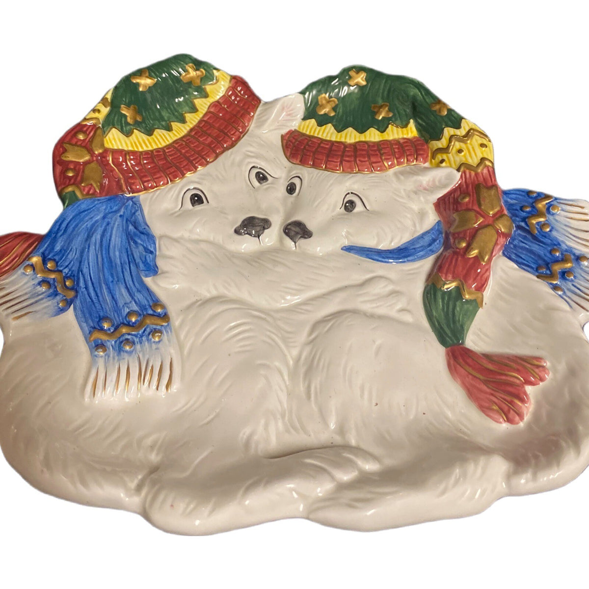Fitz and Floyd Christmas Polar Bears Candy Canape Holiday Decorative Winter Dish