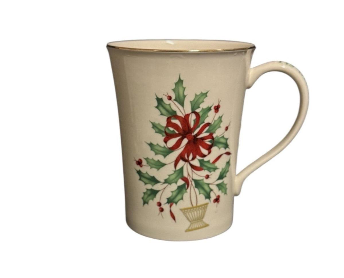 Lenox Holiday Warmest Wishes Poinsettia Christmas Mug Ivory