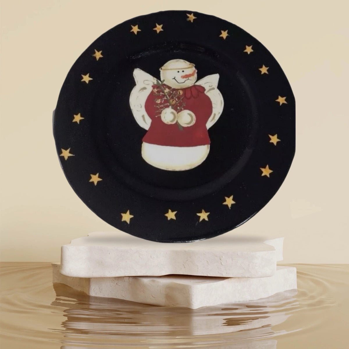 Sonoma Life Style 4-Salad Plates Angel Snowman Stars Winter Holiday Dessert Dish
