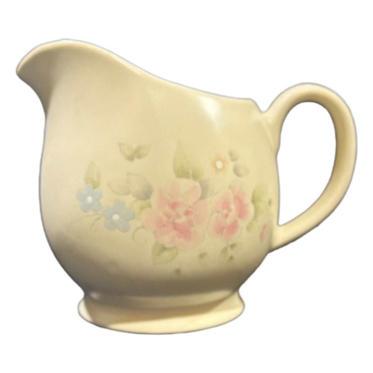 Pfaltzgraff Tea Rose Gravy Boat Pitcher Pink Floral Stoneware Vintage USA
