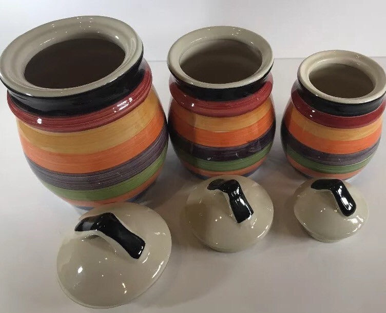 Philippe Richard Rondo Hand Painted Multicolor Canister Set of 3 or Shakers Set