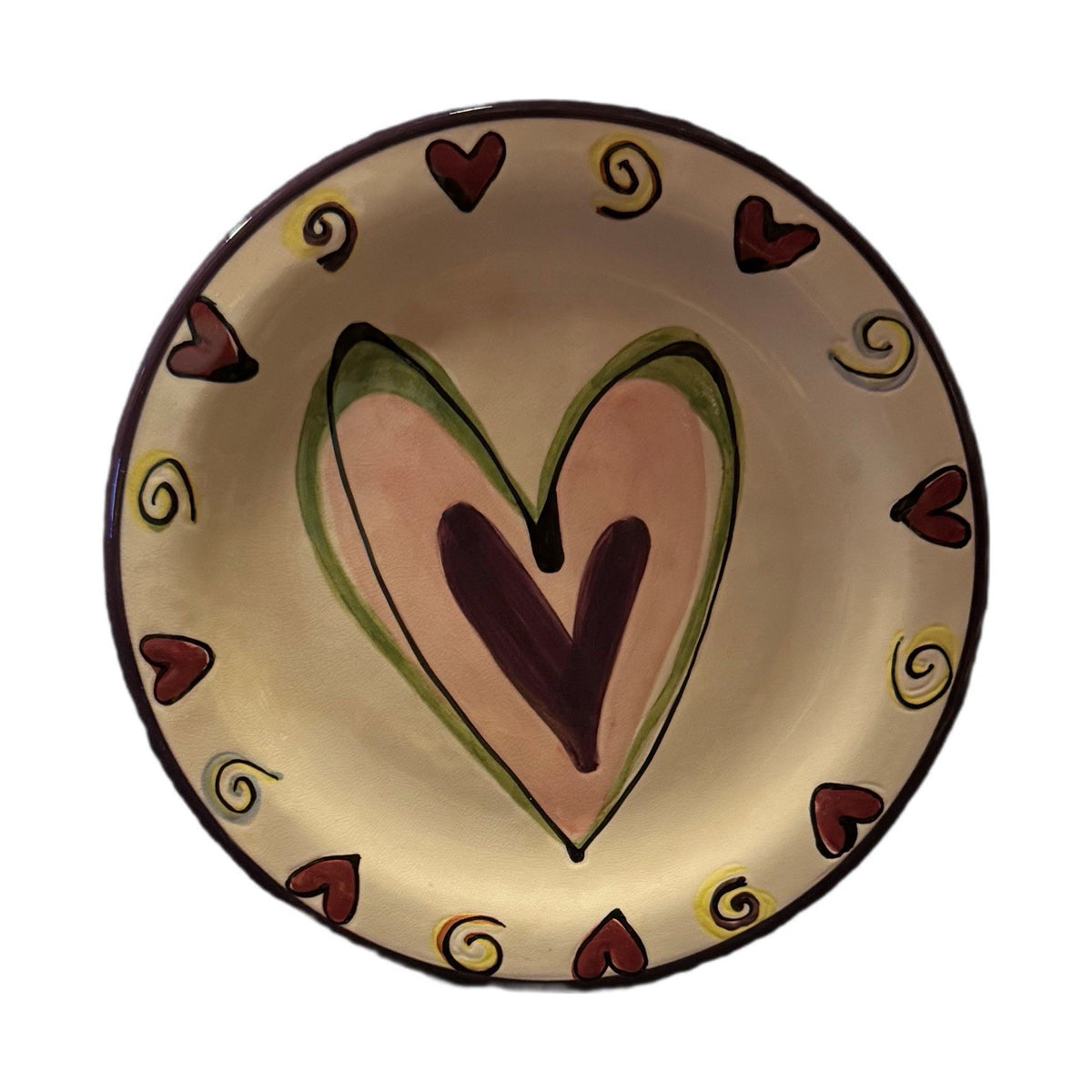 TIKA Home ETC Hand Painted Heart Plates Set of 4 Colorful Ceramic 8.5” EUC