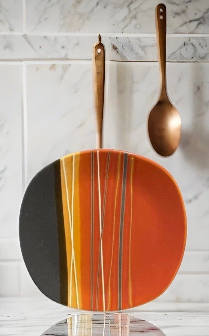 Home Trends Bazaar Red Square Dinner Plates Set of 3 Striped Stoneware 10 3/4”SQ