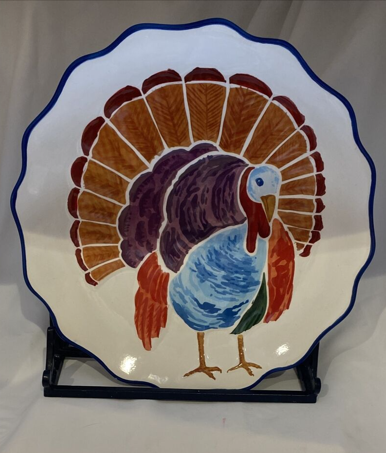 Thanksgiving DASH OF THAT Ceramic Turkey FRIENDSGIVING Serving Platter Scalloped