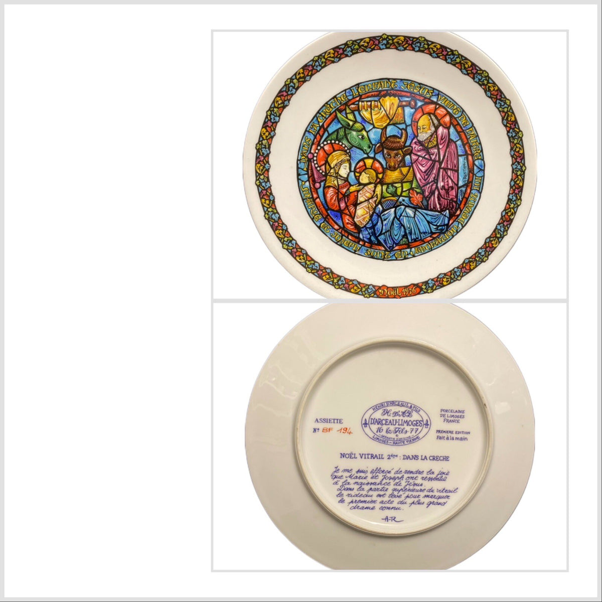 D’Arceau Limoges 4-Noel Vitrail Porcelain Plates Christmas Holiday Season