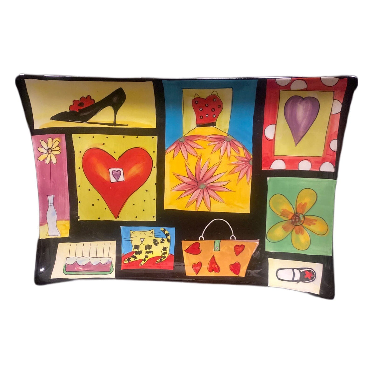 Naylor Designs Hand Painted Platter Wall Plate Hearts Shoe Bag Art Hanging 13”L