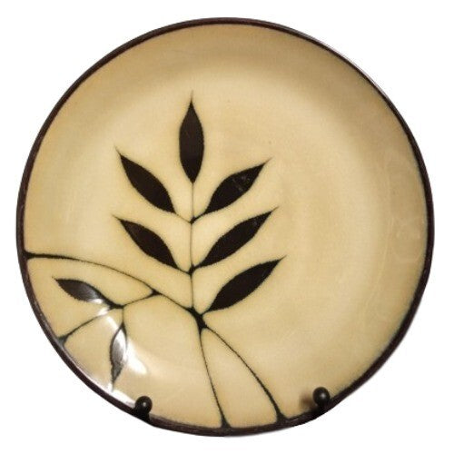 Gibson ELITE MIDNIGHT PALM 4-Salad Plates 8 ¼” D Black Cream Leaves Dessert Dish