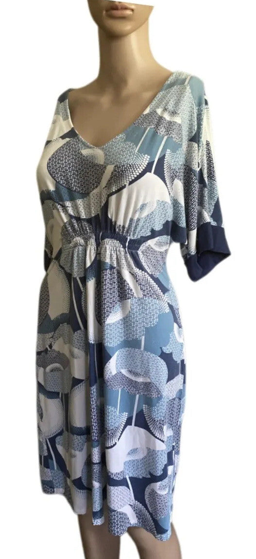 Tori Richard Women Dress Blue White Floral V Neck Short Sleeves Small