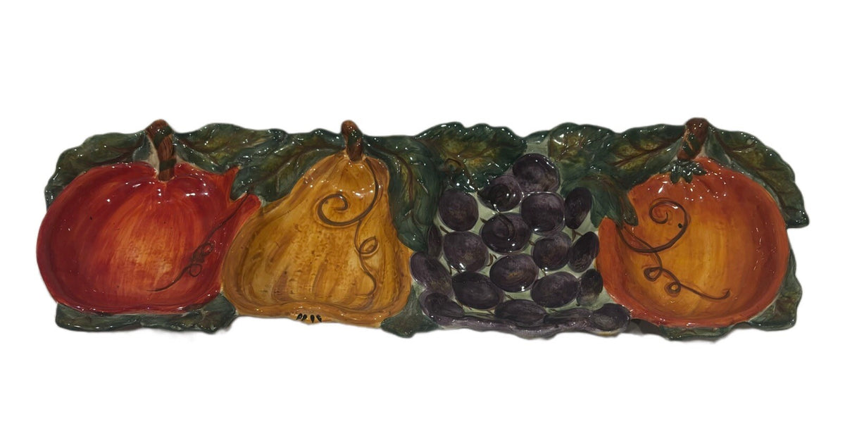 Tabletops Unlimited 4 Compartment Tray VENETIAN Ceramica Hand Painted 3D Fruit