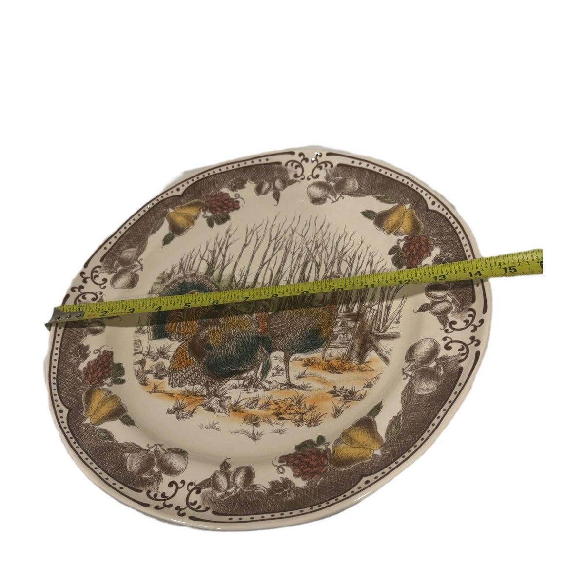 Turkey Platter Thanksgiving Round Serving Tray Fruits Floral Harvest Holiday