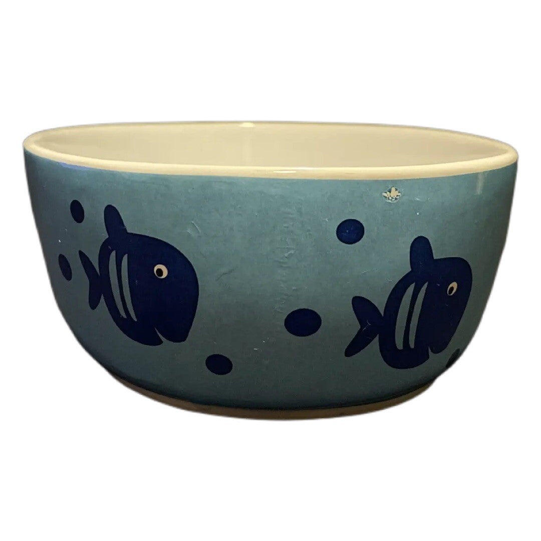 PetRageous Designs Oval Cat Bowl HandCrafted Stoneware Food Water Dish Blue Fish