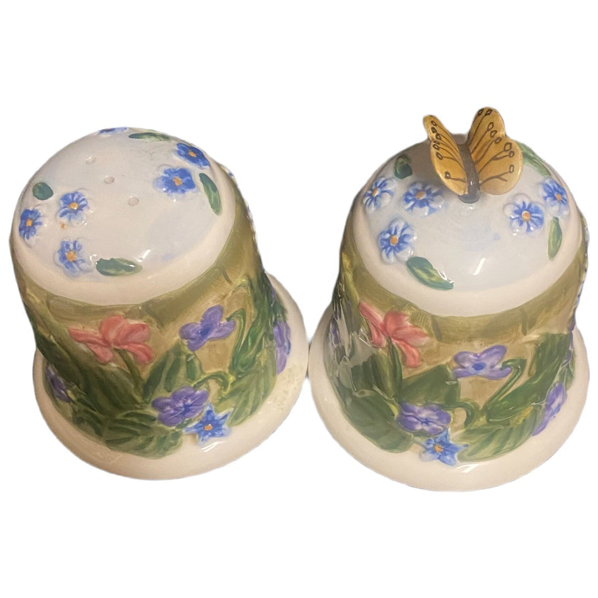 World Market Salt & Pepper Shaker Flowers Butterfly Kitchen Table Accent Ceramic