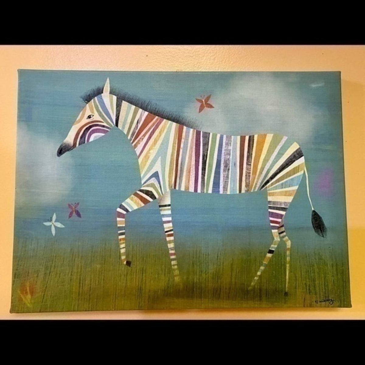 Oopsy Daisy too Rainbow Zebra stretched Canvas Wall Art  Print 14” W x 10”H