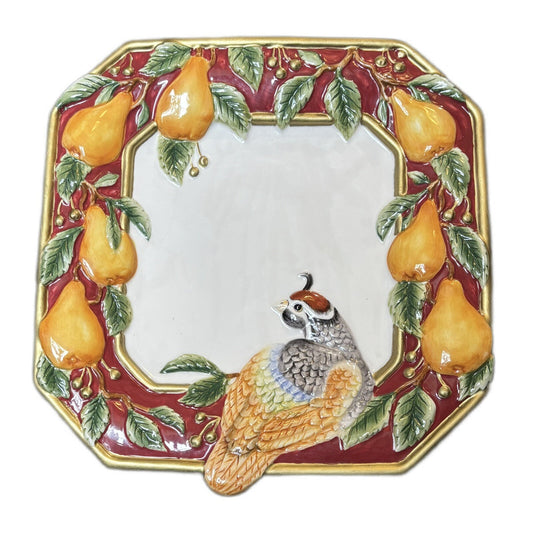 Fitz & Floyd Plate Partridge Bird Pears Canapé Wall Hanging Holiday Embossed Art