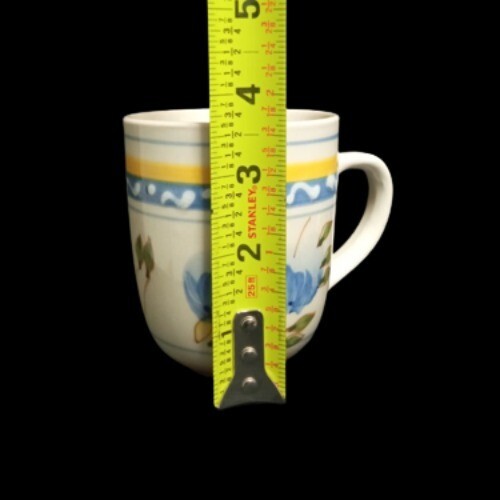 Gibson Designs CONCORDIA 3-Mugs 9 oz Blue Yellow Fruit Band Ceramic Coffee Cup