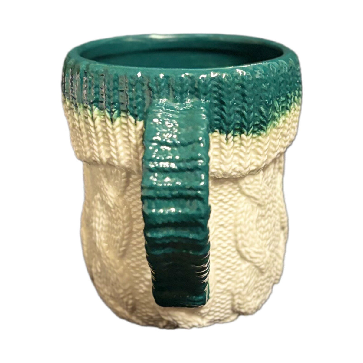 Anthropologie 2-Mugs CABLE KNIT Design Winter Holiday Boot Shape Coffee Tea Cups