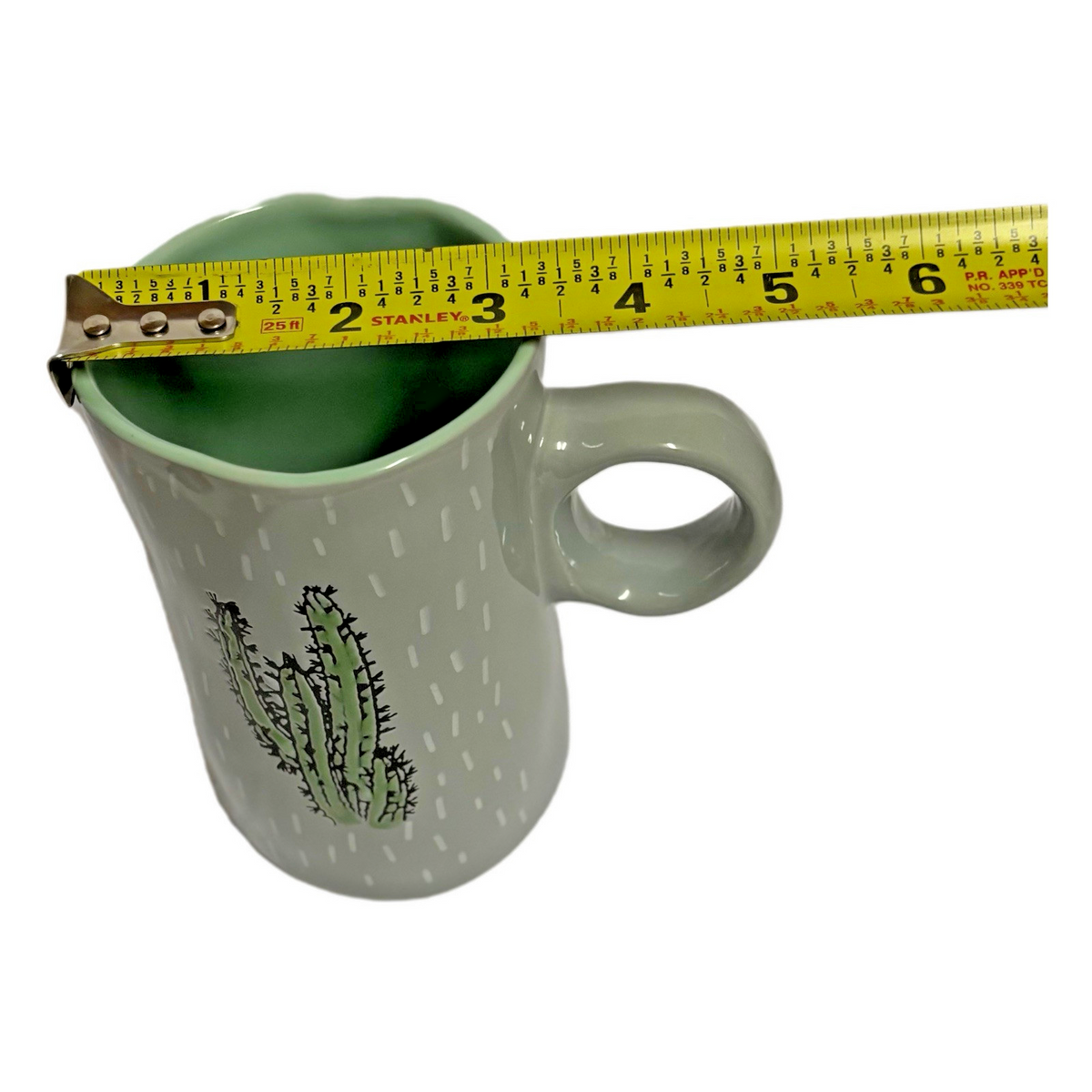 I LOVE IT 2-CACTUS Mugs Green Grey Tea Latte Cup Embossed Prickly Desert Cactus