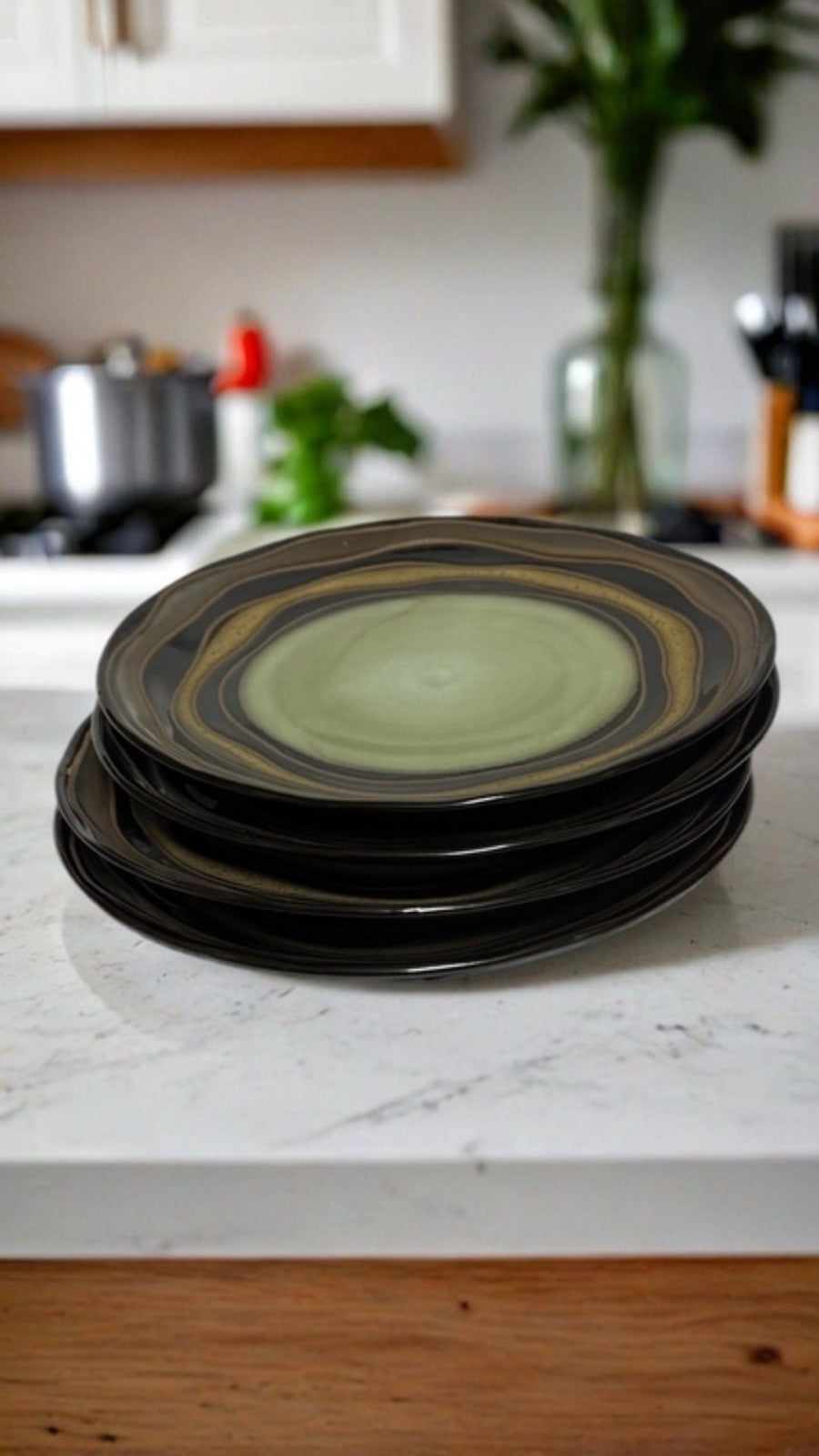 Waves by Noble Excellence Salad Plates – Set of 4, Earthy Brown & Green Glaze