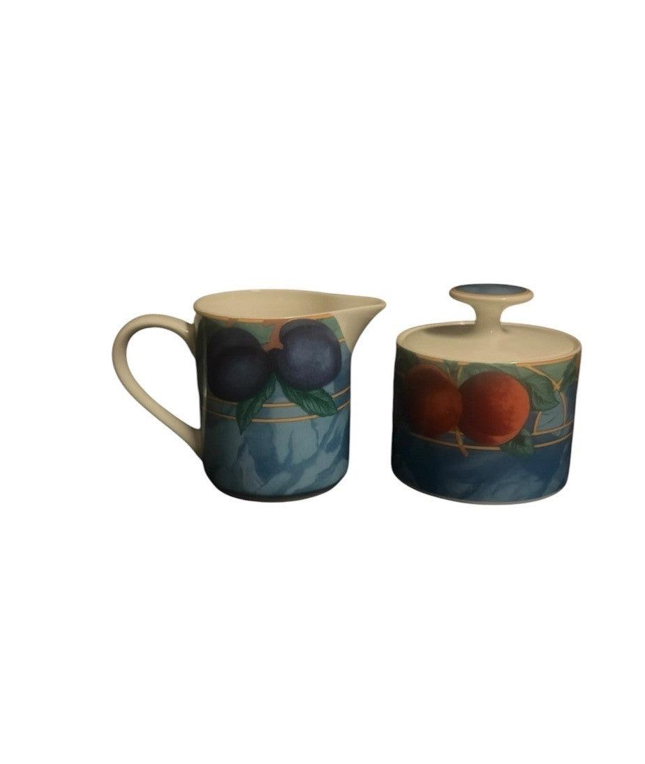 Victoria & Beale Forbidden Fruit Creamer & Sugar Bowl w/Lid Porcelain