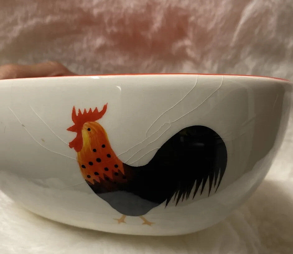 Rare Imported Coastline Imports COUNTRY ROOSTER Heart Shaped Earthenware Bowl