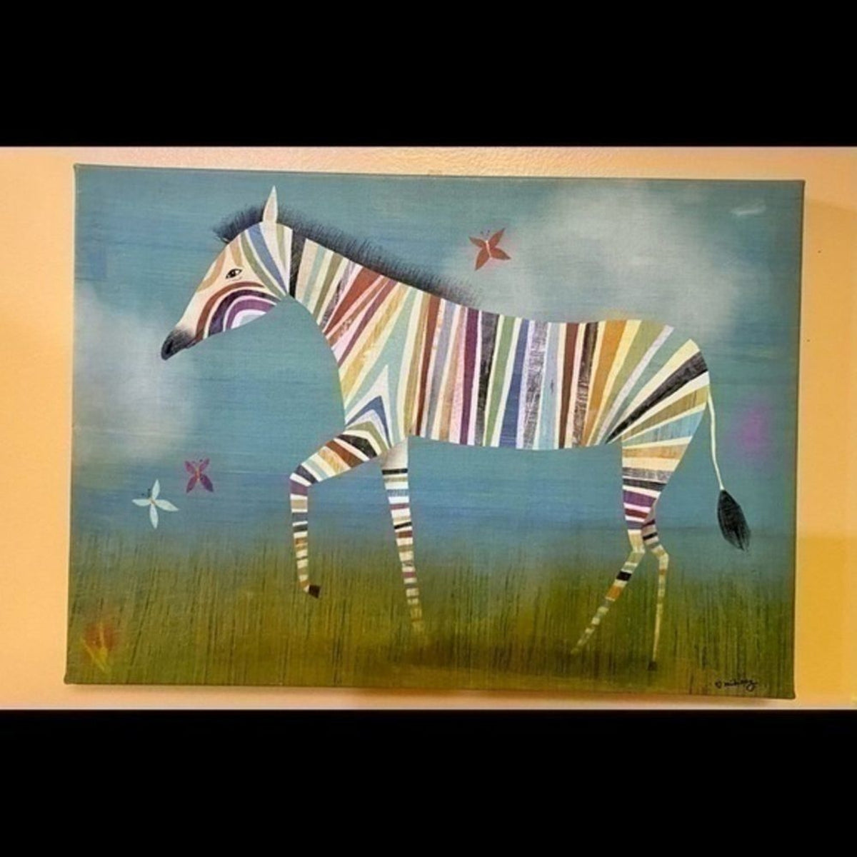 Oopsy Daisy too Rainbow Zebra stretched Canvas Wall Art  Print 14” W x 10”H