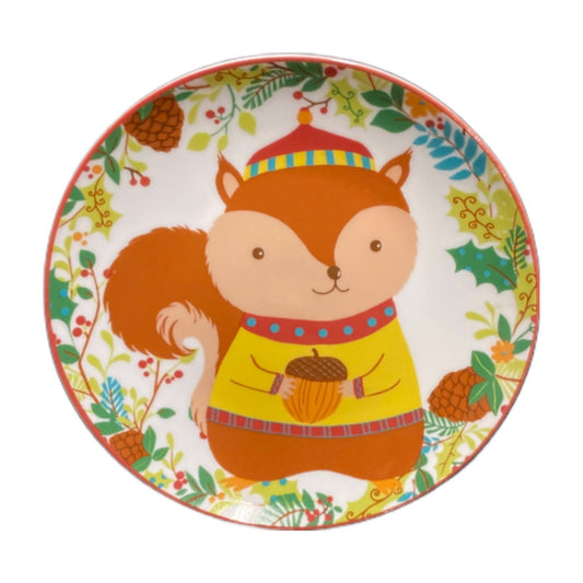 222 Fifth CHRISTMAS FRIENDS Appetizer/Dessert Plate Owl Ceramic Dish  6 3/8" D