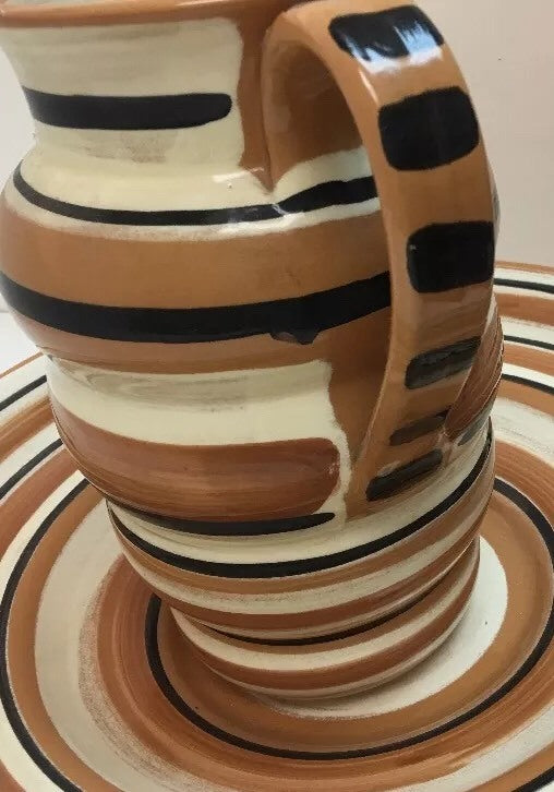 "LA GIOCONDA"  Italian Hand-Painted Stoneware 2 Piece Pitcher & Large Bowl
