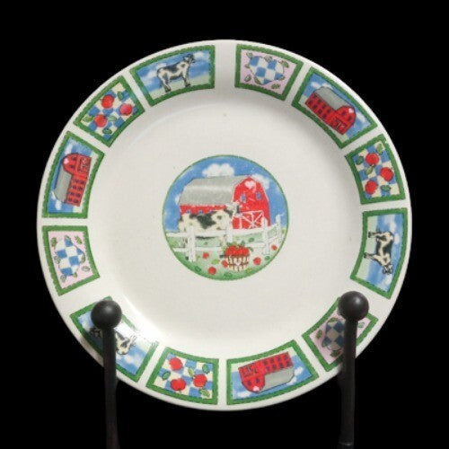 Gibson Designs BARNYARD Salad Plate 7 1/8" D Heart Cow Farmhouse Dessert Dish